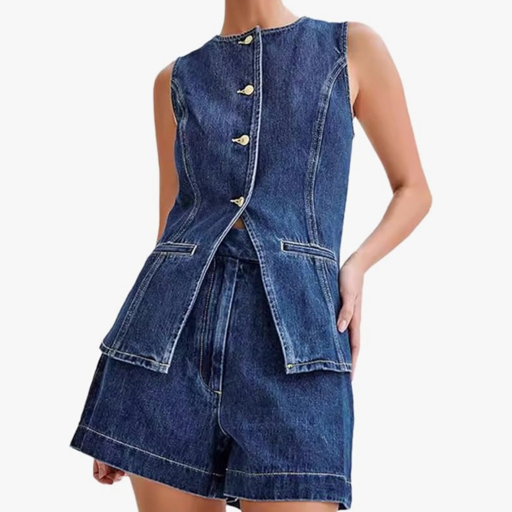 Meshki Blue Denim Sleeveless Shirt
